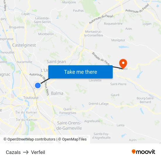 Cazals to Verfeil map