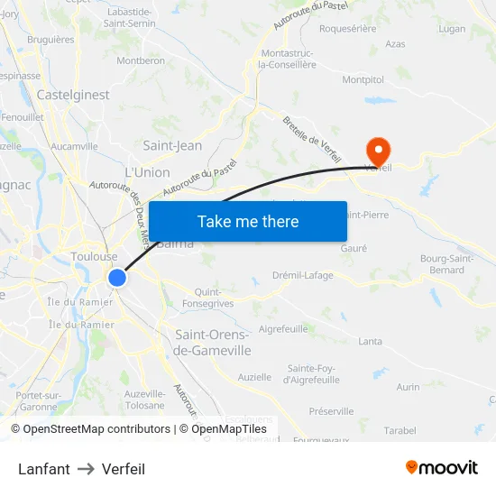 Lanfant to Verfeil map