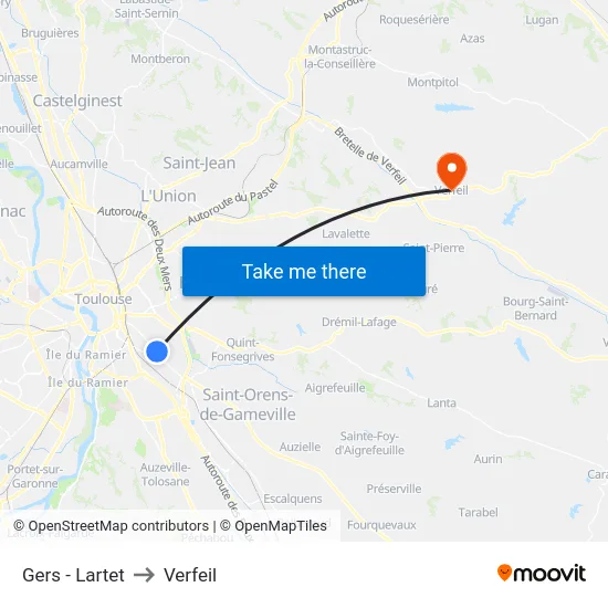Gers - Lartet to Verfeil map