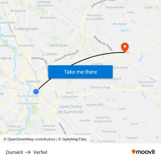 Duméril to Verfeil map