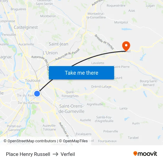 Place Henry Russell to Verfeil map