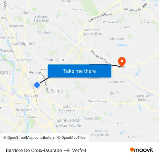 Barrière De Croix-Daurade to Verfeil map