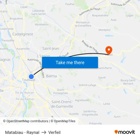 Matabiau - Raynal to Verfeil map