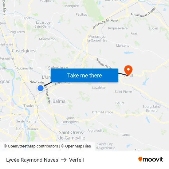 Lycée Raymond Naves to Verfeil map