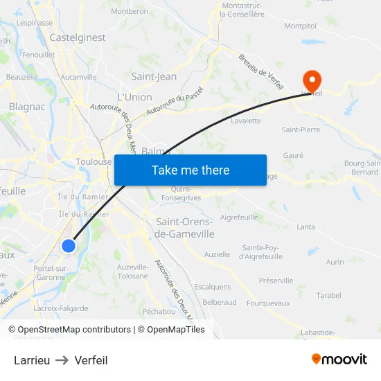 Larrieu to Verfeil map