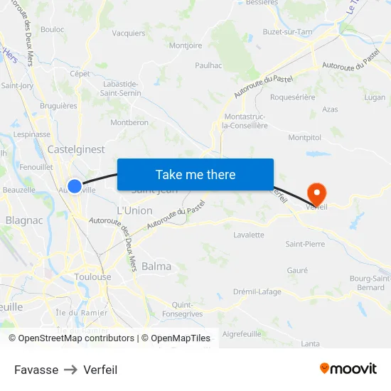 Favasse to Verfeil map