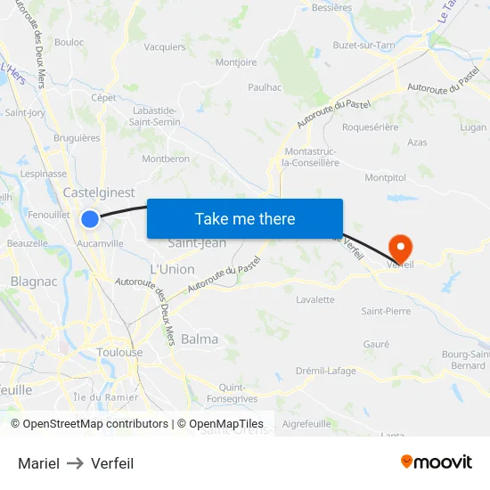 Mariel to Verfeil map