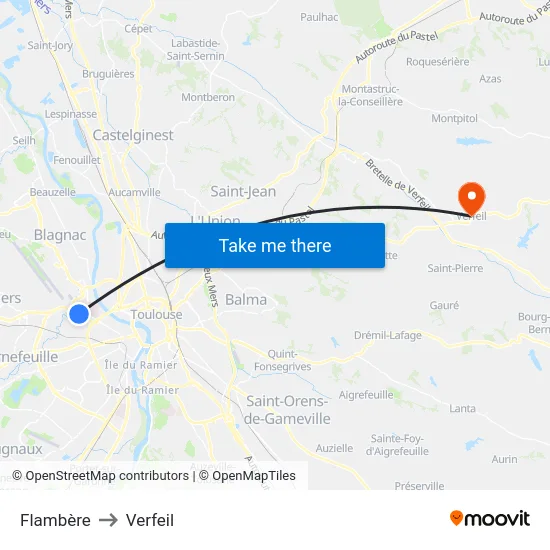 Flambère to Verfeil map