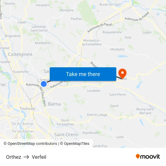 Orthez to Verfeil map