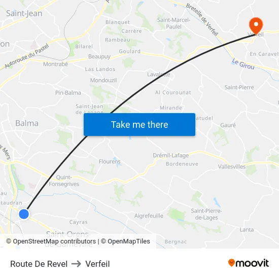 Route De Revel to Verfeil map