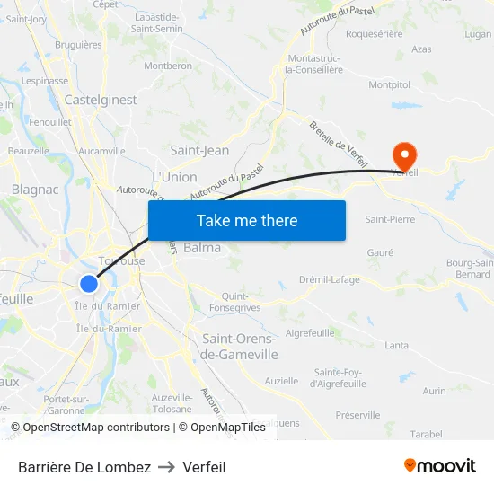 Barrière De Lombez to Verfeil map