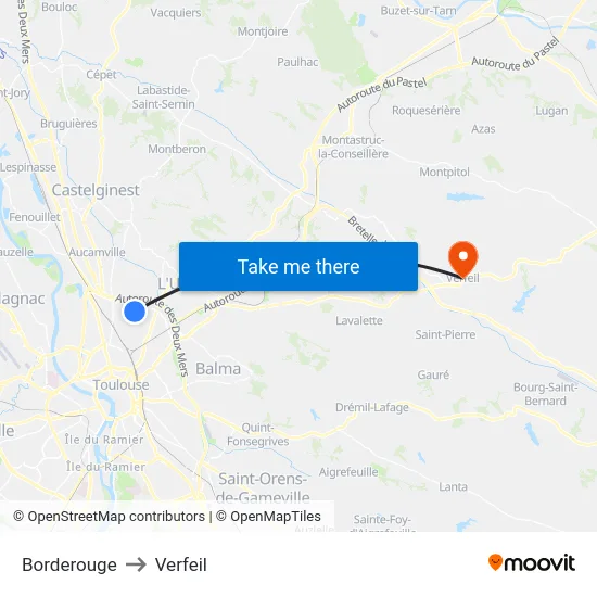 Borderouge to Verfeil map