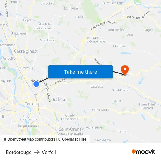 Borderouge to Verfeil map