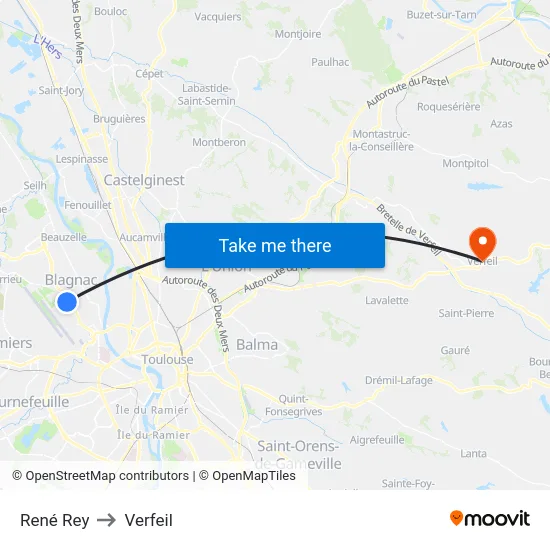 René Rey to Verfeil map