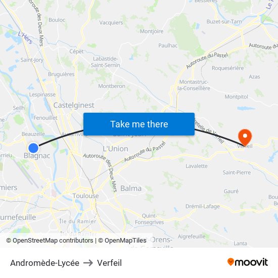 Andromède-Lycée to Verfeil map