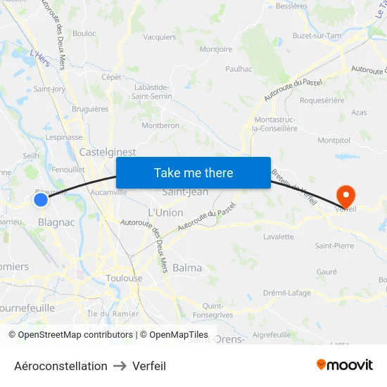 Aéroconstellation to Verfeil map