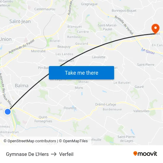 Gymnase De L'Hers to Verfeil map