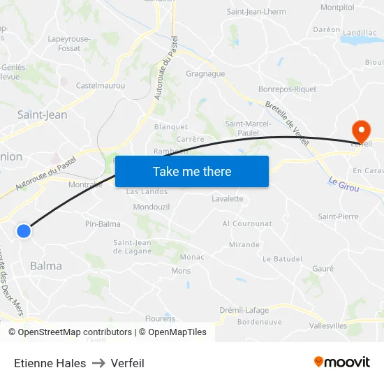 Etienne Hales to Verfeil map