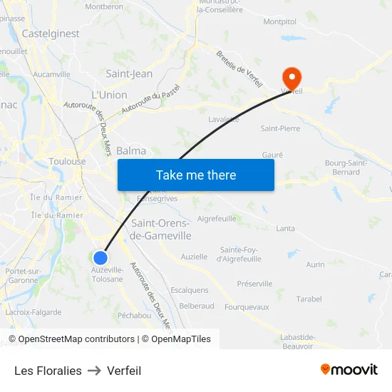 Les Floralies to Verfeil map