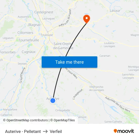 Auterive - Pelletant to Verfeil map