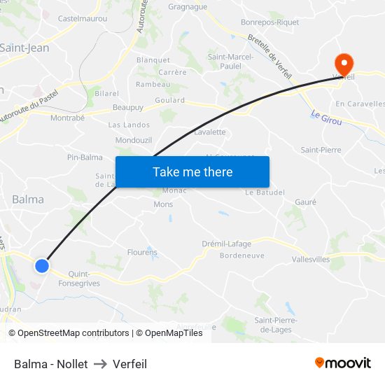 Balma - Nollet to Verfeil map