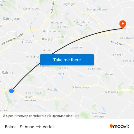 Balma - St Anne to Verfeil map
