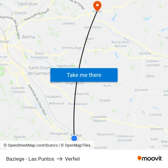 Baziege - Las Puntos to Verfeil map