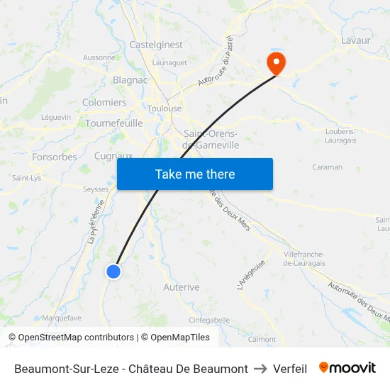 Beaumont-Sur-Leze - Château De Beaumont to Verfeil map
