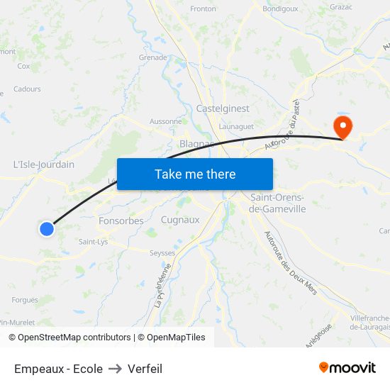 Empeaux - Ecole to Verfeil map