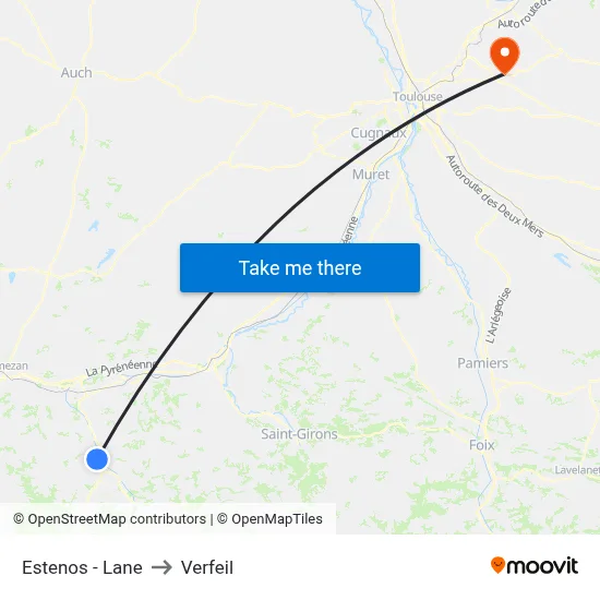 Estenos - Lane to Verfeil map