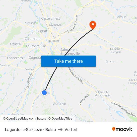 Lagardelle-Sur-Leze - Balsa to Verfeil map