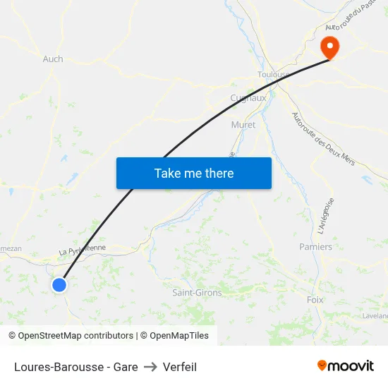 Loures-Barousse - Gare to Verfeil map