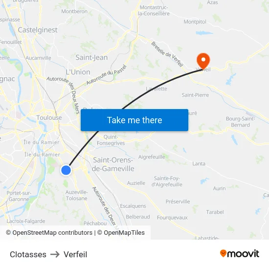 Clotasses to Verfeil map