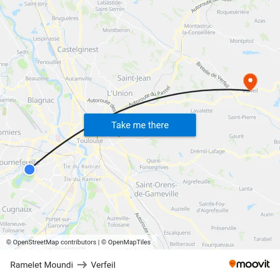 Ramelet Moundi to Verfeil map