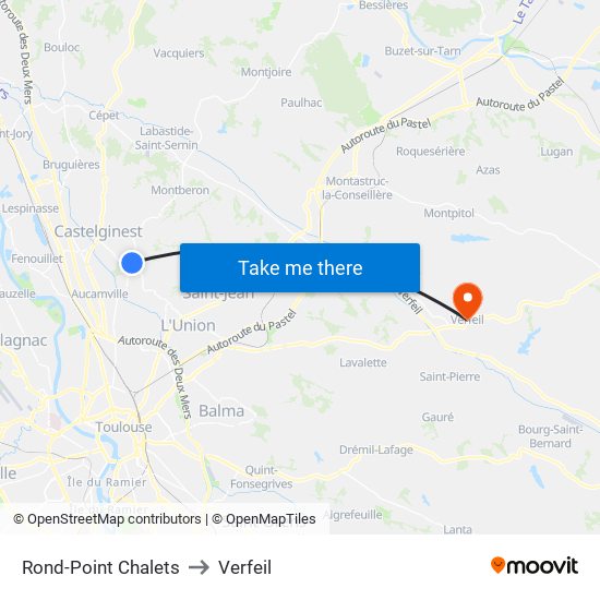 Rond-Point Chalets to Verfeil map