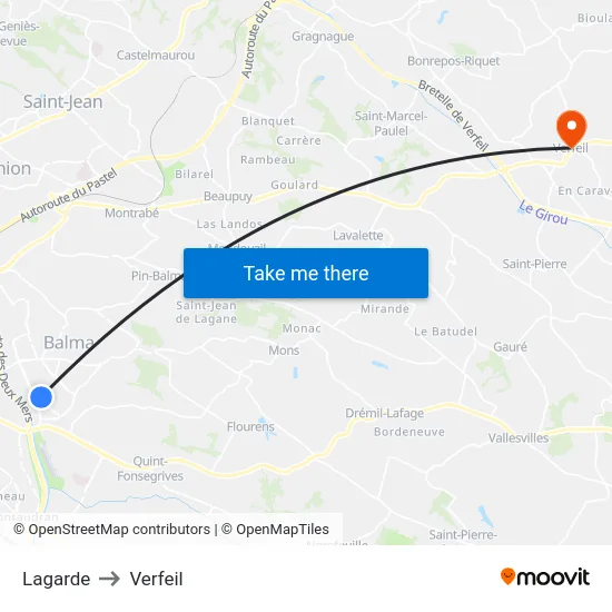 Lagarde to Verfeil map