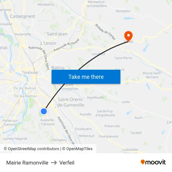 Mairie Ramonville to Verfeil map