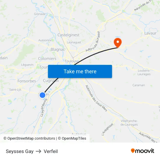 Seysses Gay to Verfeil map
