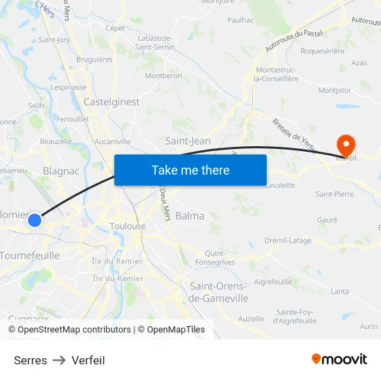 Serres to Verfeil map