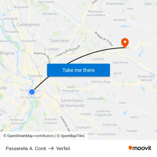Passerelle A. Conti to Verfeil map