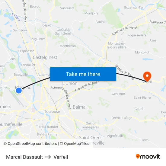 Marcel Dassault to Verfeil map