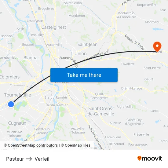 Pasteur to Verfeil map