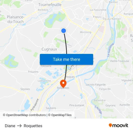 Diane to Roquettes map