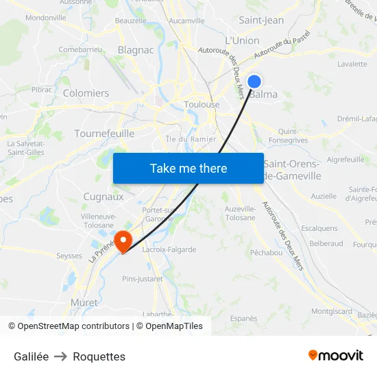 Galilée to Roquettes map