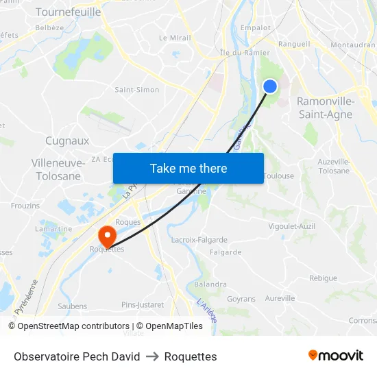 Observatoire Pech David to Roquettes map