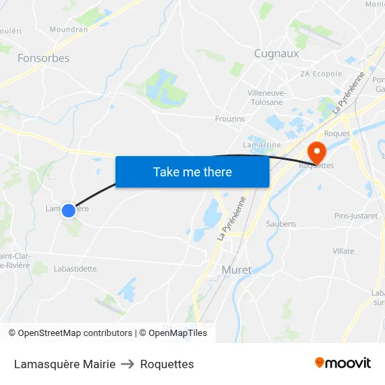 Lamasquère Mairie to Roquettes map