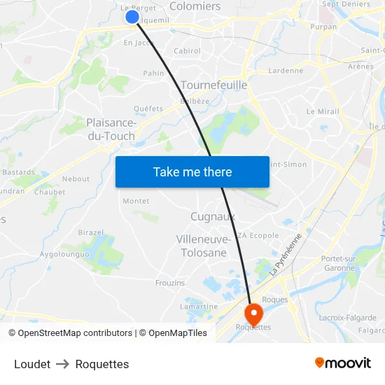 Loudet to Roquettes map