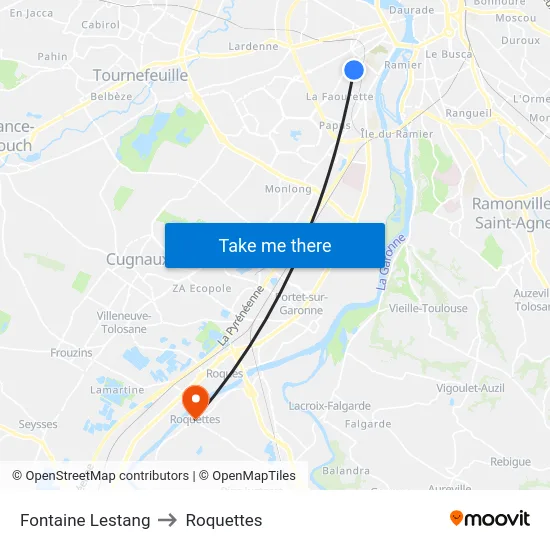 Fontaine Lestang to Roquettes map