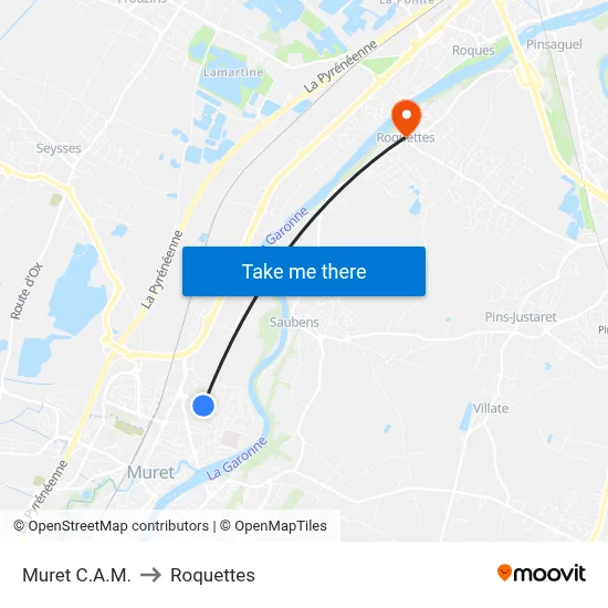 Muret C.A.M. to Roquettes map