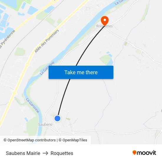 Saubens Mairie to Roquettes map